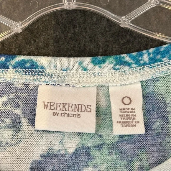 Chico's Weekend Blue and Green Patterned Blouse - Picture 3 of 5